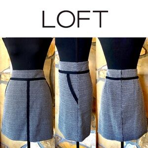 LOFT Tweed Lined Pencil Skirt Black Trim with Pockets (8)